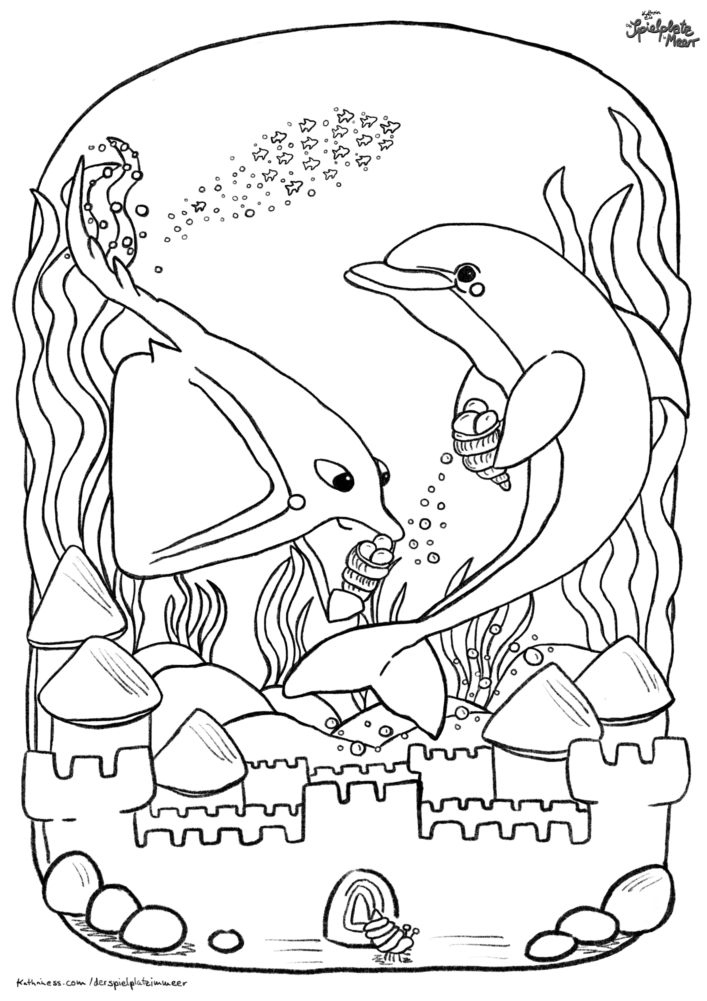 SpielplatzimMeer_Ausmaldbild_Rochen_Delfin